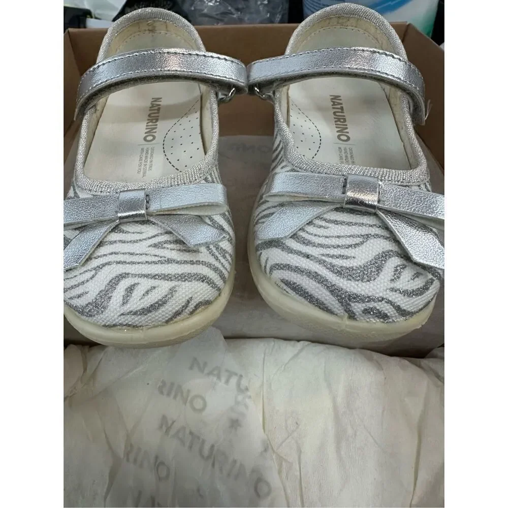 NATURINO CLARIES Zebra-print fabric ballet flats, White